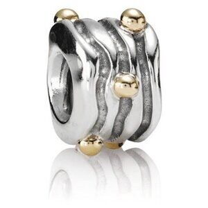 Pandora Sterling Silver 14k Two Toned Pebbled Wavy Bead Charm 790167